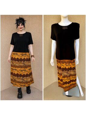 🐆Vintage 90s Cheetah Print African Motif Maxi Dress🐆